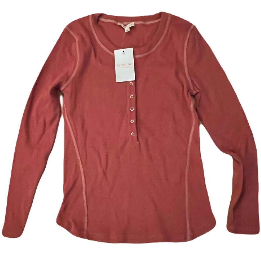 NWT Women's Long Sleeve Henley Top - Orange